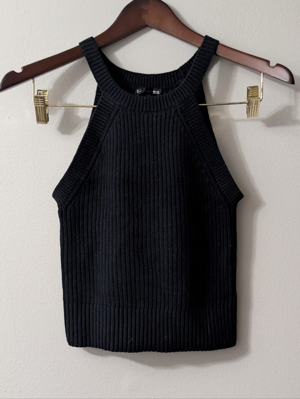 Express Black Ribbed Knit Halter Tank Top